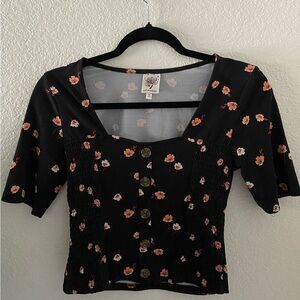 Self Esteem Black Floral Button-Up Blouse